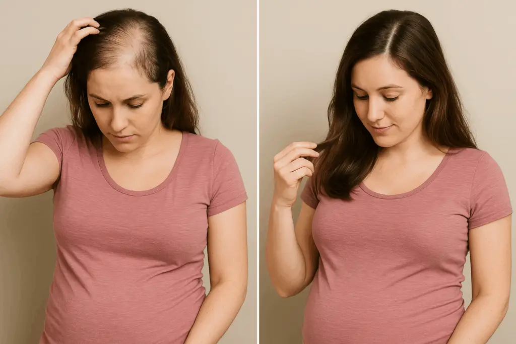 femme enceinte perte de cheveux avant / après